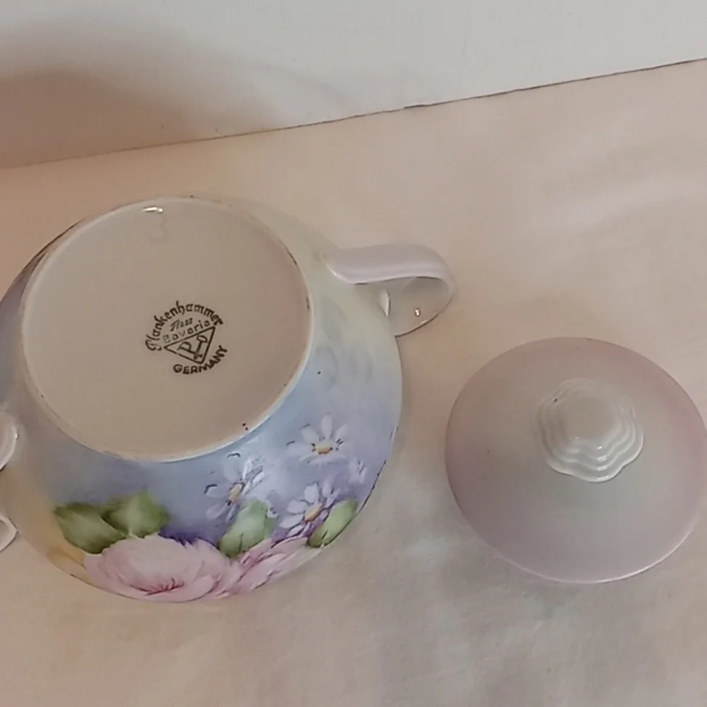 Vintage German Plankenhammer Floss Bavarian Porcelain 3 PC Teapot Sugar Creamer